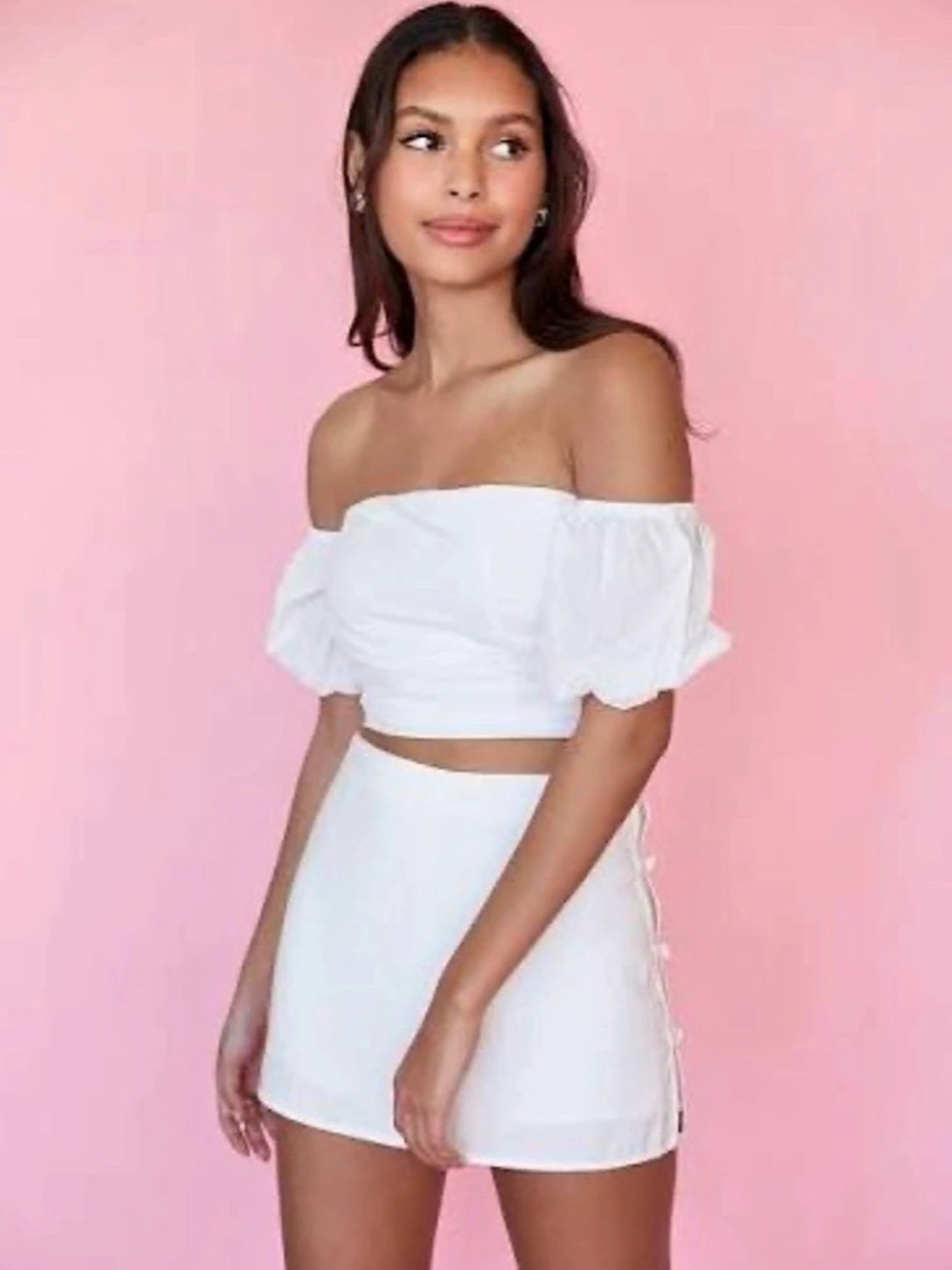 White Mini Skort with Side Buttons